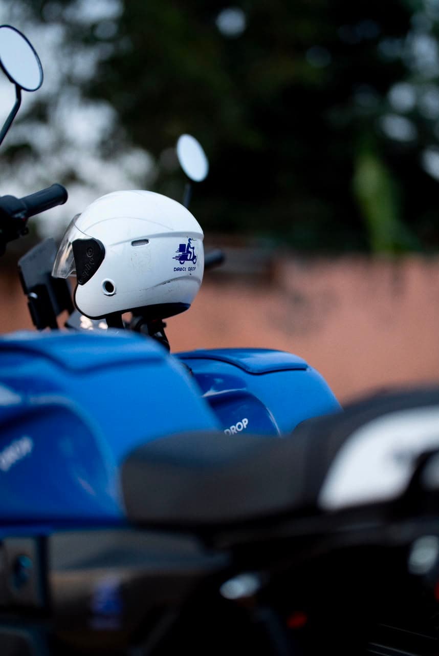 A Direct Drop delivery rider's bike and branded helmet